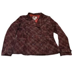 BKE Buckle Women XL Plaid Corduroy Button Up Double Breasted Pea Coat Vintage